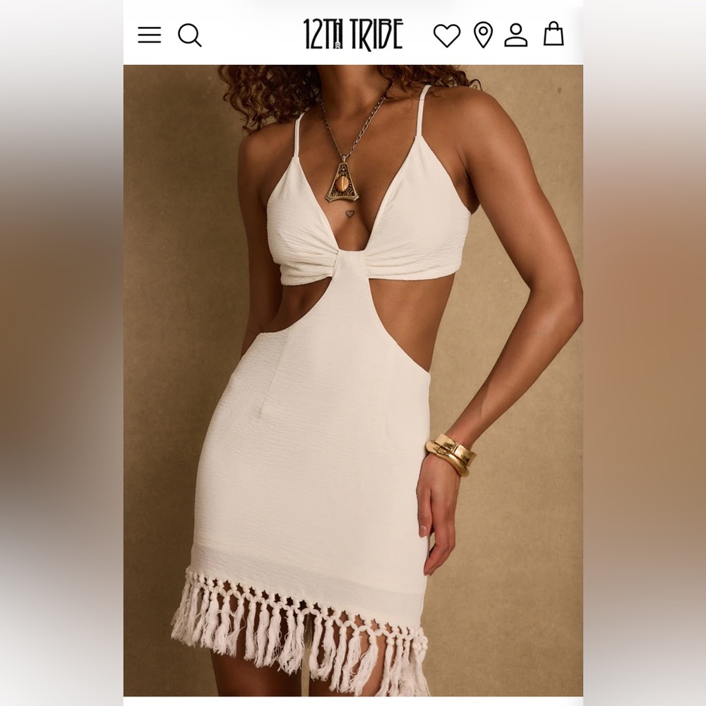 12th Tribe White Mini Dress with Fringe
